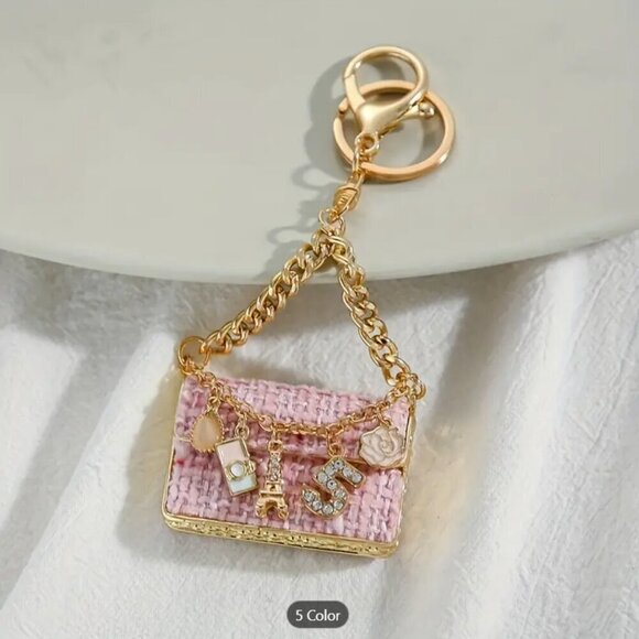 PINK Mini Handbag Keychain-Metal Key Chain Ring Bag Backpack Charm - Picture 1 of 2